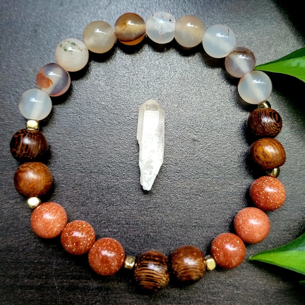 Montana Agate, Goldstone, & Robles Wood Bracelet